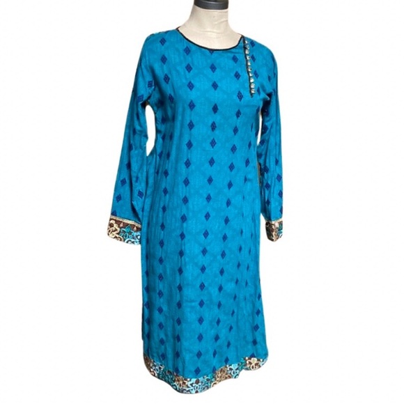TEAL & DIAMOND INDIAN FASHION TOP TUNIC - Picture 1 of 9